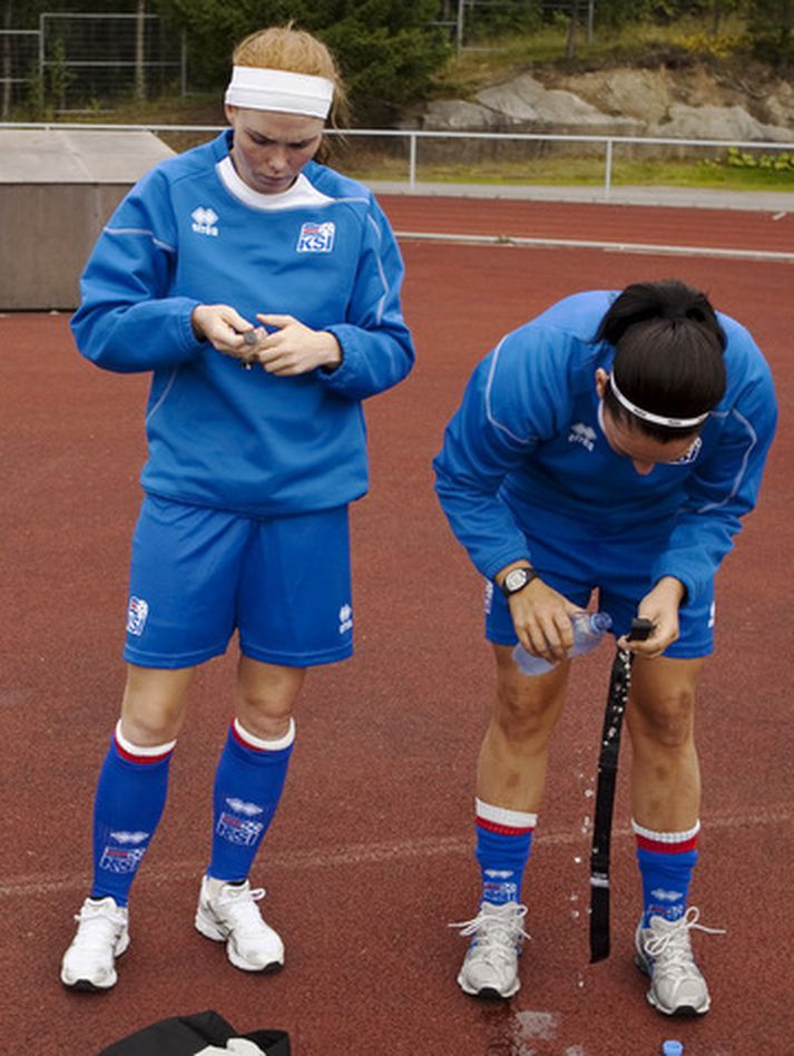 Erna Björk Sigurðardóttir á æfingu með landsliðinu á EM í Finnlandi.