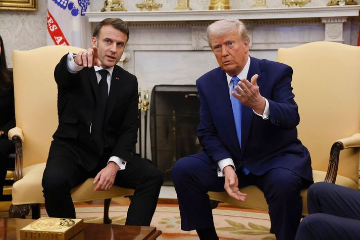 Emmanuel Macron og Donald Trump, forsetar Frakklands og Bandaríkjanna í Hvíta húsinu í dag.