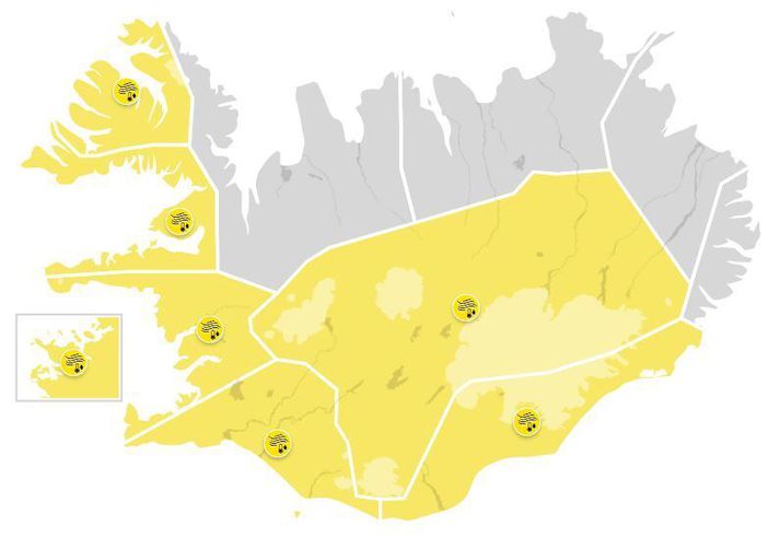 Viðvaranirnar taka gildi aðfararnótt sunnudagsins.