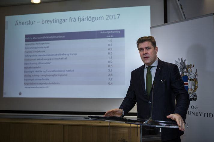 Á glæru Bjarna Benediktssonar sést að talað er um 4,2 milljarða aukalega til lyfjakaupa. 