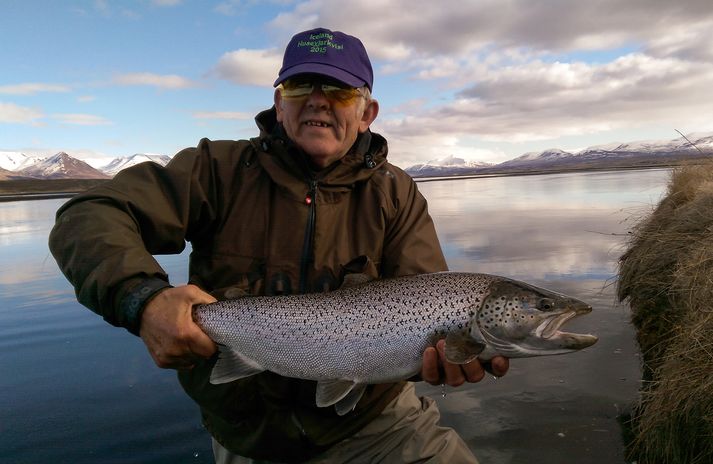 Flottur sjóbirtingur úr Húseyjakvísl í höndum bresks veiðimanns sem landaði fiskinum