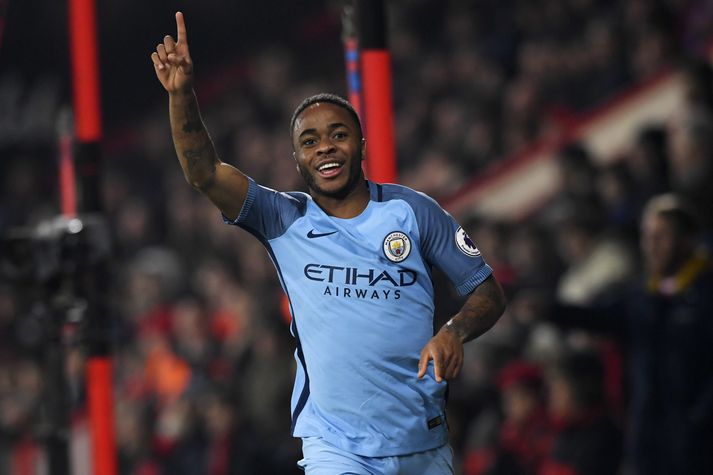 Sterling fagnar marki sínu gegn Bournemouth í gær.