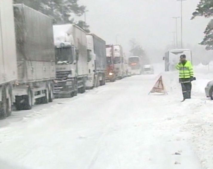 Það var allt stopp á þjóðvegum Noregs, í gær.