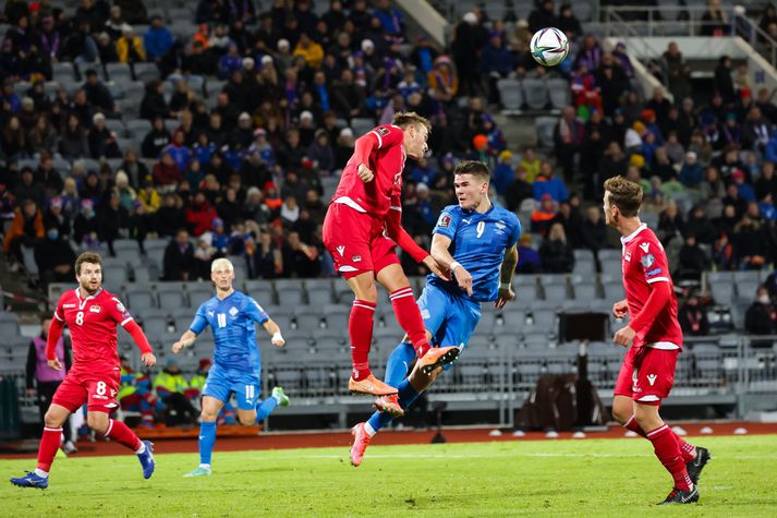 Viðar Örn í leiknum gegn Liechtenstein á Laugardalsvelli.