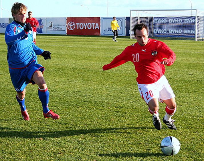 Rúrik Gíslason, til vinstri, í leik með íslenska U-21 landsliðinu.