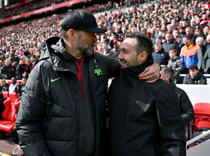 Jürgen Klopp og Roberto De Zerbi á góðum degi.