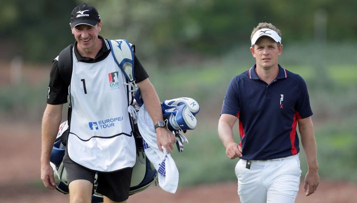 Luke Donald á brautinni í morgun.