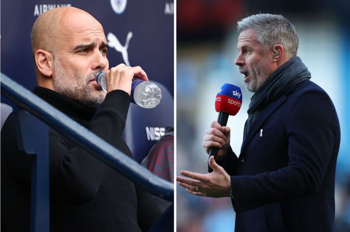 Pep Guardiola skaut aðeins á Jamie Carragher og fékk skot til baka.