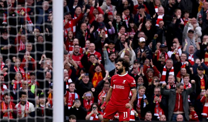 Mohamed Salah skoraði þriðja mark Liverpool í dag.