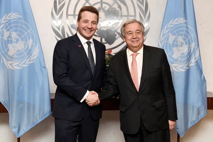 Guðlaugur Þór ásamt António Guterres, aðalframkvæmdastjóra Sameinuðu þjóðanna.