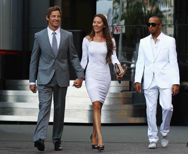 Jenson Button, Jessica Mishibata og Lewis Hamilton í Mónakó.