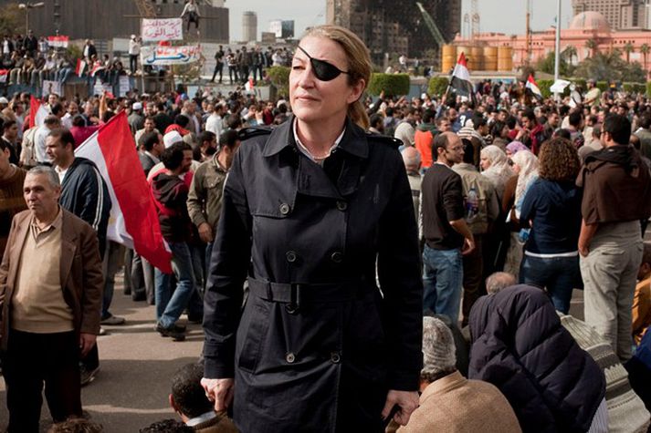 Marie Colvin á Frelsistorginu í Kaíró þegar byltingin stóð sem hæst.