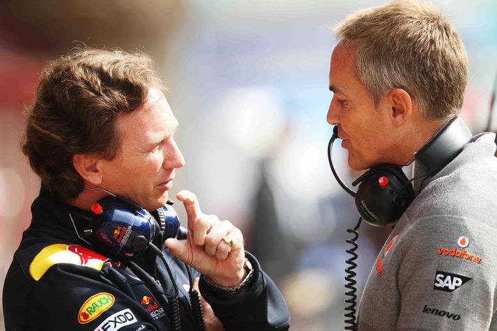 Chrstian Horner hjá Red Bull og Martin Whitmarsh hjá McLaren  ræða málin.