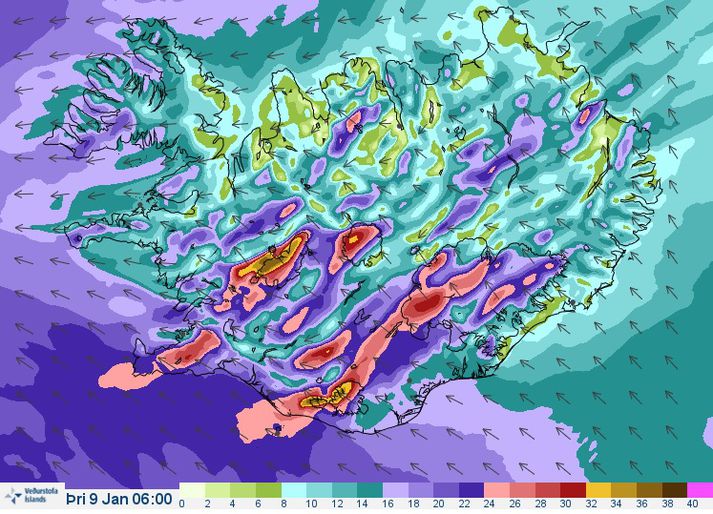 Vindaspá Veðurstofunnar fyrir þriðjudagsmorgun klukkan 6.