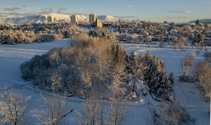 Það var fallegt um að litast í Laugardal í Reykjavík í gær.