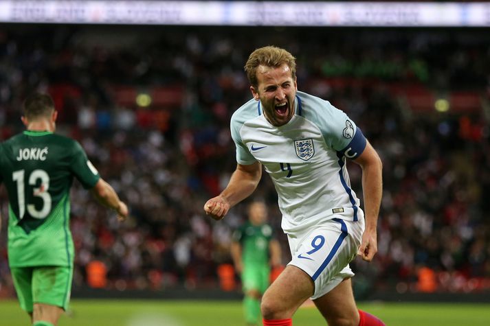 Harry Kane fagnar sigurmarki sínu í gær sem tryggði enska landsliðinu sæti á HM 2018.