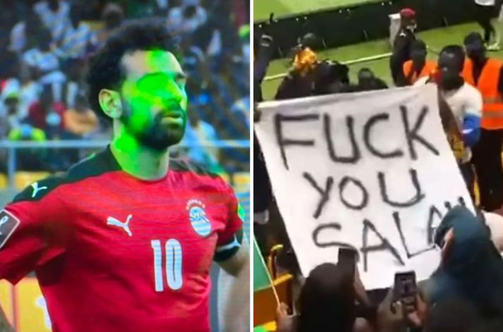 Mohamed Salah var með græna leysigeislaslykju yfir andlitinu áður en hann tók vítið sitt gegn Senegal. Stuðningsmenn Senegal reyndu allt til að koma honum úr jafnvægi.