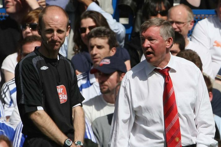 Mike Riley og Alex Ferguson skiptast á orðum árið 2008 í ensku úrvalsdeildinni