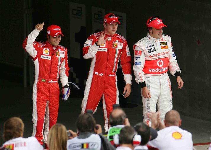 Felipe Massa, Kimi Raikkönen og Fernando Alonso í Brasilíu í fyrra.