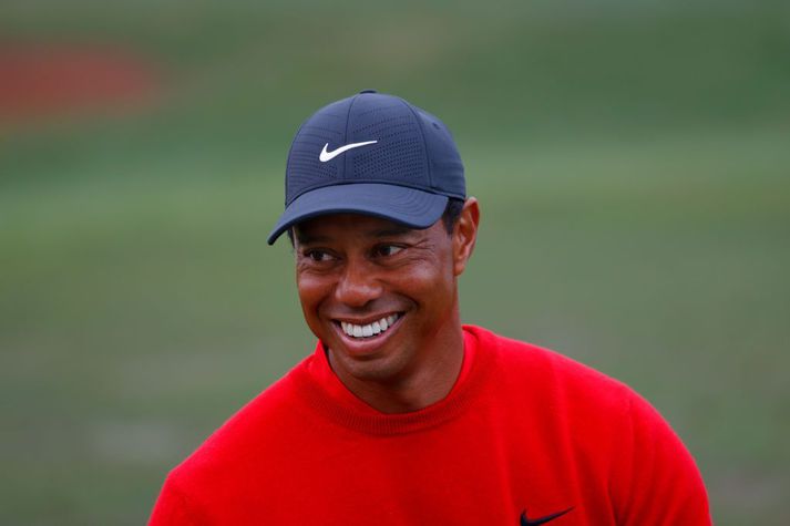 Tiger Woods kann afar vel við sig á Augusta-vellinum en þar mun hann hafa tekið æfingahring í gær.