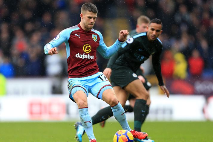 Jóhann í leiknum gegn Manchester City í dag.