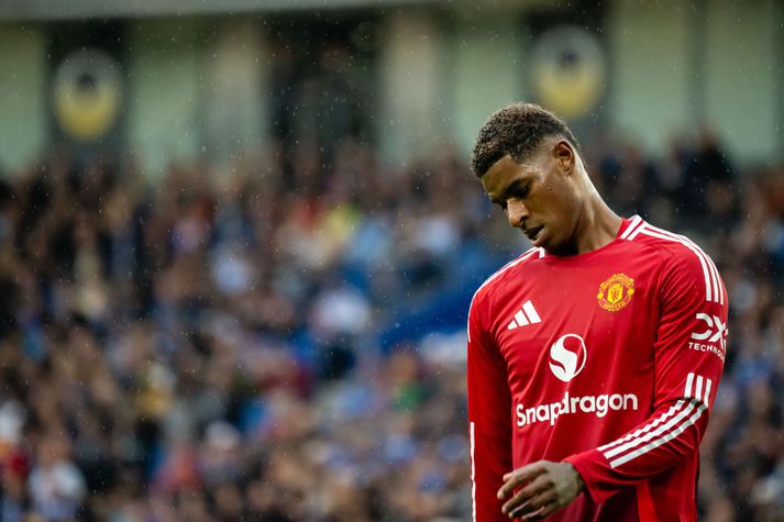 Marcus Rashford virðist ekki vera fullkomlega hamingjusamur í Manchester