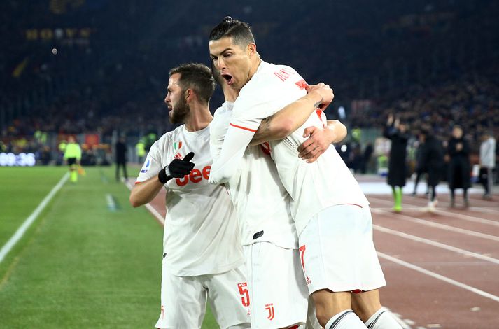 Ronaldo skoraði úr vítaspyrnu gegn Roma.