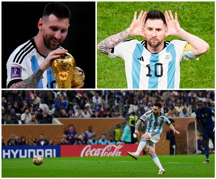 Lionel Messi skoraði úr vítinu og endaði kvöldið á því að lyfta heimsbikarnum eftirsótta í fyrsta sinn.