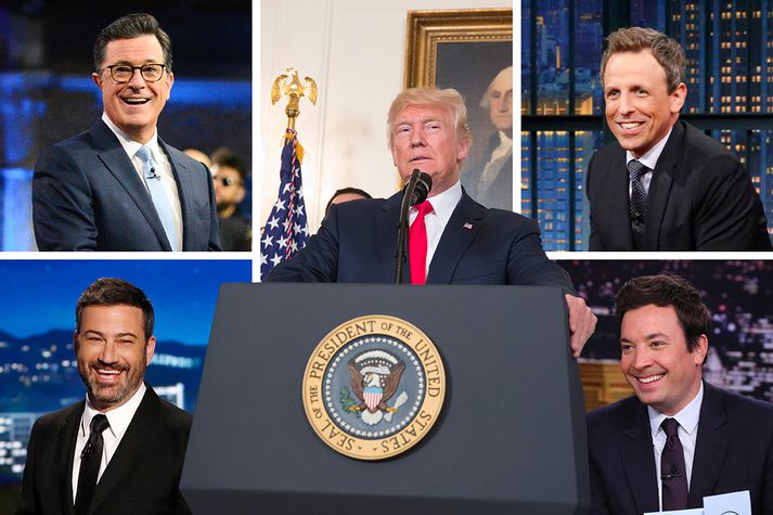 Seth Meyers, Stephen Colbert, Donald Trump, Jimmy Kimmel og Jimmy Fallon.