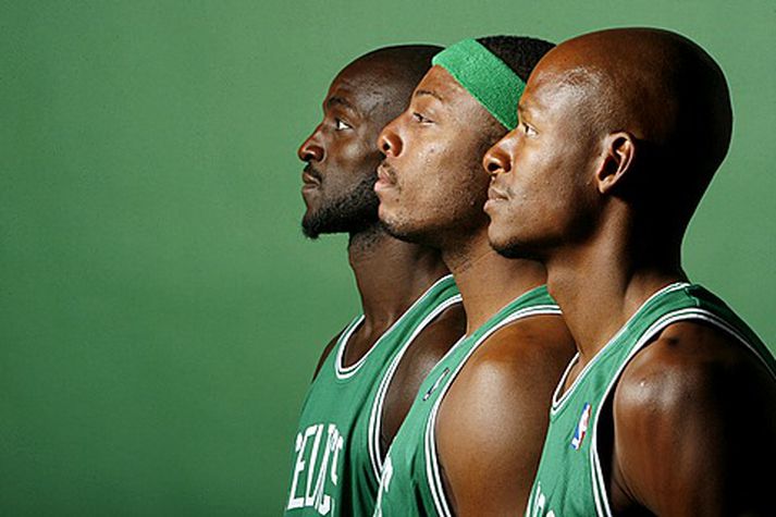 Kevin Garnett, Paul Pierce og Ray Allen verða væntanlega sterkir með Boston Celtics í vetur.