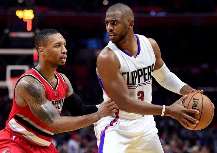 Chris Paul og Damian Lillard, leikstjórnendur LA Clippers og Portland, eigast hér við.