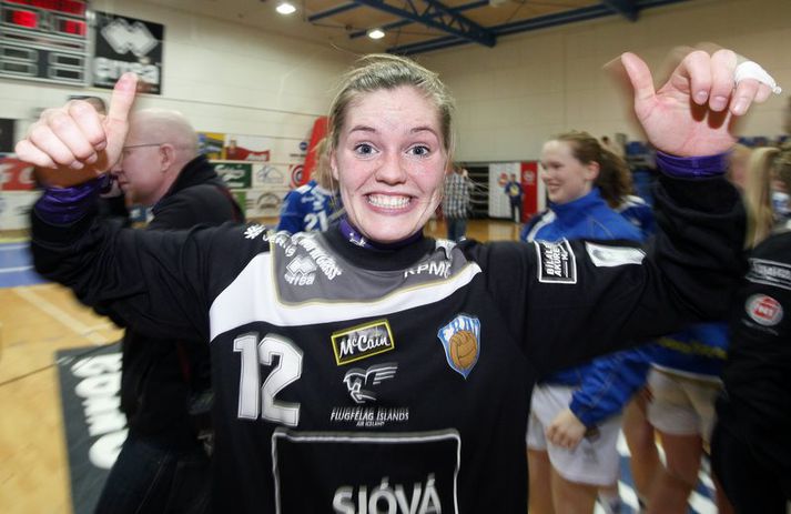 Guðrún Ósk Maríasdóttir stóð sig vel í marki Fram í kvöld.