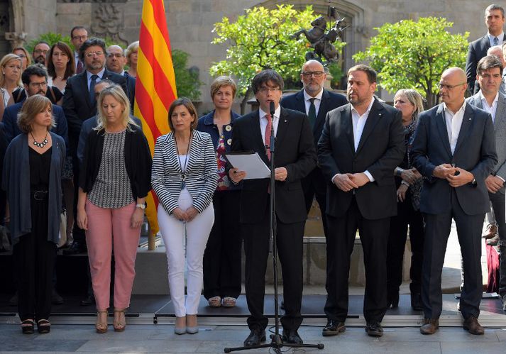 Carles Puigdemont greindi frá ákvörðuninni í morgun.