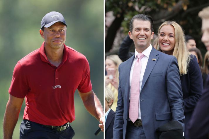 Tiger Woods og Vanessa Trump til hægri, ásamt fyrrverandi eiginmanni sínum Donald Trump yngri. 