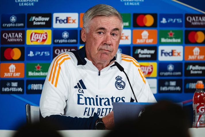 Carlo Ancelotti mætti kokhraustur á blaðmannafund fyrir leik Real Madrid og telur að lið hans muni sýna sitt rétta andlit í dag.