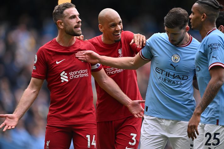 Jordan Henderson og  Fabinho hafa lagt línurnar á miðju Liverpool undanfarin ár en eru núna á förum.