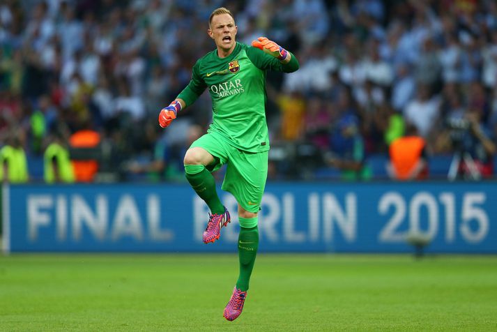 Marc-André ter Stegen fagnar marki í Meistaradeildarúrslitaleiknum.