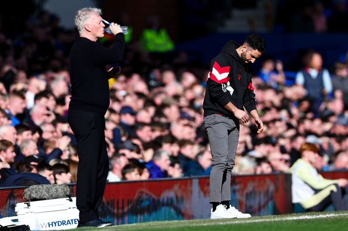 Ruben Amorim á hliðarlínunni á Goodison Park í dag. Manchester United lðið gerði vel síðustu tuttugu mínúturnar en var hörmulegt fram að því.