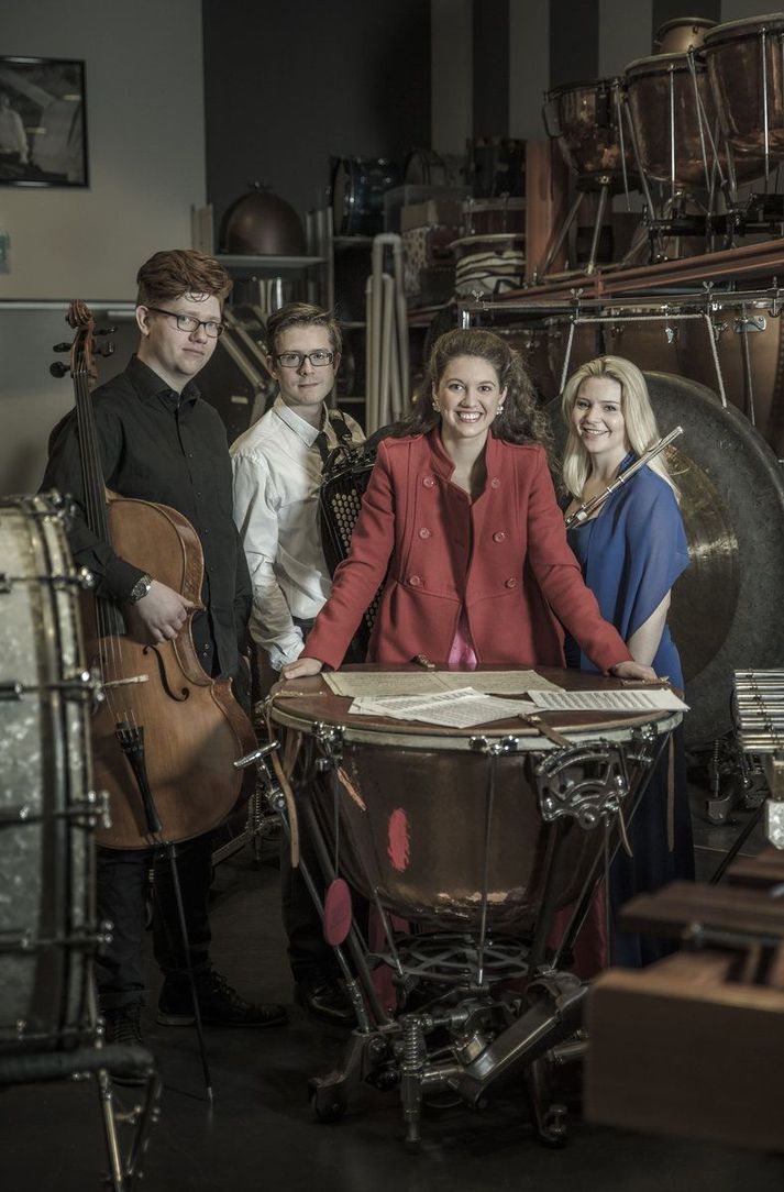 Stór stund framundan hjá Ragnari sellóleikara, Jónasi Ásgeiri harmonikkuleikara, Heiðdísi Hönnu einsöngvara og Sigríði Hjördísi flautuleikara.