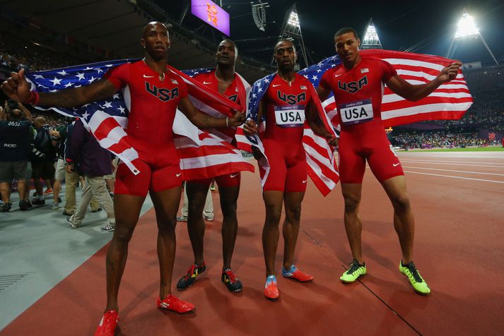 Trell Kimmons, Justin Gatlin, Tyson Gay og Ryan Bailey fá ekki silfur vegna steranotkunar Gays.