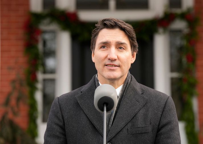 Justin Trudeau hélt blaðamannafund í dag.