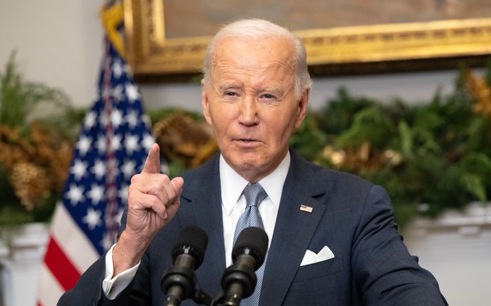 Joe Biden, forseti Bandaríkjanna, fagnar því að Assad hafi hrökklast frá völdum.