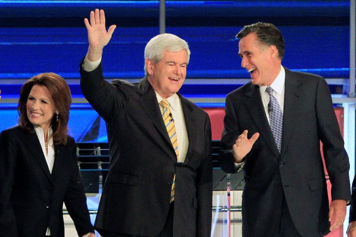 Michele Bachmann, Newt Gingrich og Mitt Romney. Michele er eina konan sem lýst hefur yfir framboði.