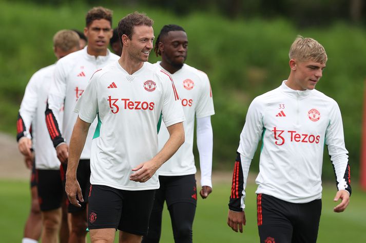 Jonny Evans á æfingu með United í dag.