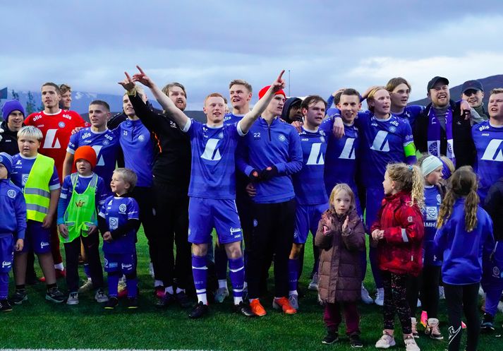 Leikmenn Dalvíkur/Reynis fögnuðu því að komast upp í 1. deild í fyrra en hafa ekki haft margar ástæður til að fagna í sumar