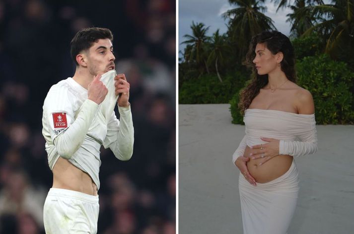 Kai Havertz leyndi ekki vonbrigðum sínum eftir að vítaspyrna hans var varin í gær, í leiknum við Manchester United. Ólétt eiginkona hans, Sophia, fékk viðurstyggileg skilaboð eftir leikinn.