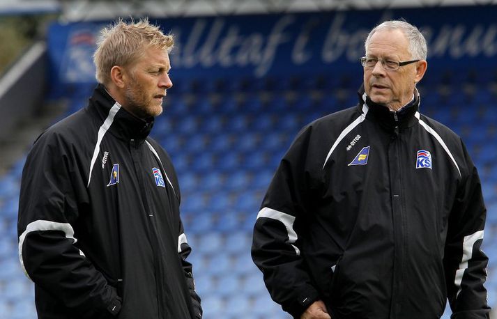 Heimir Hallgrímsson og Lars Lagerbäck, landsliðsþjálfarar.