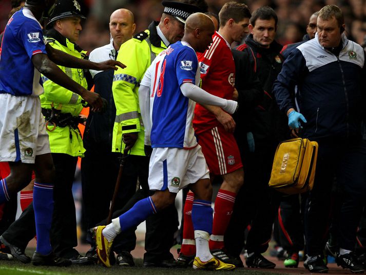 Diouf og Gerrard þegar þeir léku með Liveropol og Blackburn.