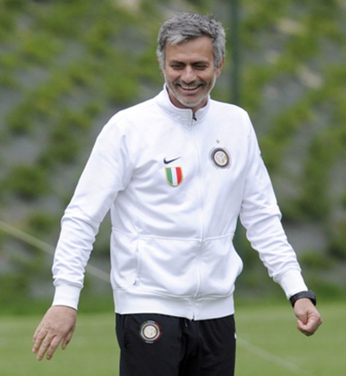 Jose Mourinho á æfingu Inter í dag.