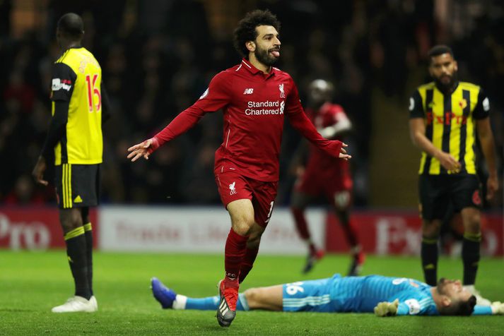 Mohamed Salah fagnar marki á móti Watford.